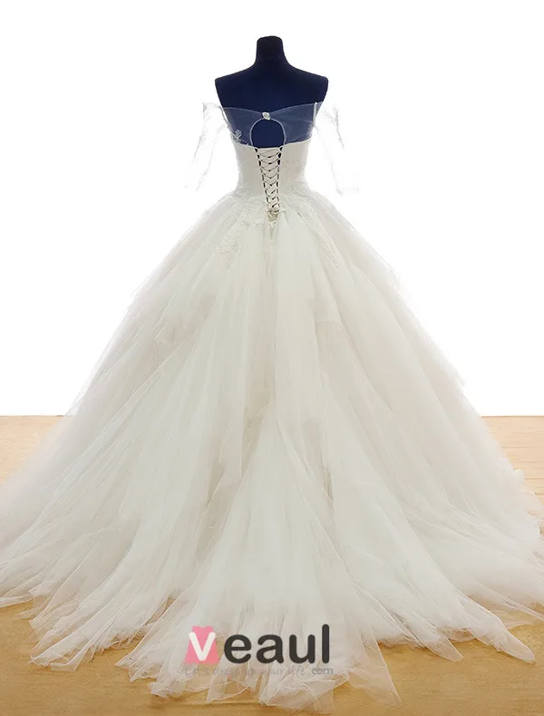 2015 Flower Serie · Sweetheart Off The Shoulder Appliques Lace Puffy Ball-gown Wedding Dress