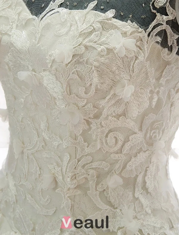 2015 Schultern U-ausschnitt Appliques-spitze Konigliche Brautkleider