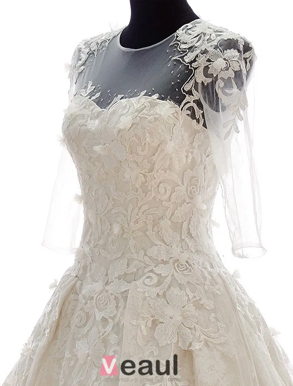 2015 Schultern U-ausschnitt Appliques-spitze Konigliche Brautkleider