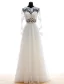 2015 Flower Serie A-line Long Sleeves Pierced Appliques Lace Beading Pearl Sash Organza Wedding Dress