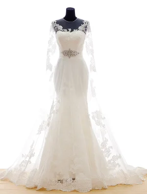 2015 Dream Serie Mermaid Shoulders Scoop Neck 3 4 Sleeves Wedding Dress