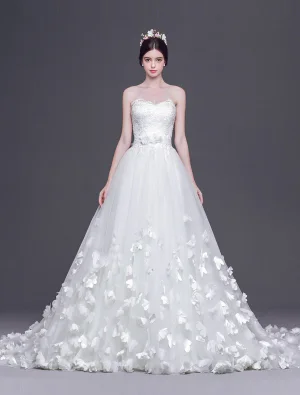 A Ligne Princesse Chérie Fleurs À La Main De Résidus Robe De Mariée