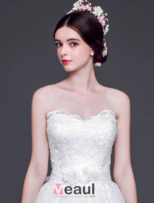 2015 A-line Princess Sweetheart Handmade Flowers Tailing Wedding Dress