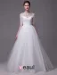 2015 A-line Beading Neckline Scoop Neck 1/2 Sleeves Ruffles Organza Wedding Dress