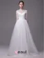 2015 A-line Beading Neckline Scoop Neck 1/2 Sleeves Ruffles Organza Wedding Dress