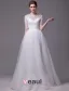 2015 A-line Beading Neckline Scoop Neck 1/2 Sleeves Ruffles Organza Wedding Dress