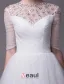 2015 A-line Beading Neckline Scoop Neck 1/2 Sleeves Ruffles Organza Wedding Dress