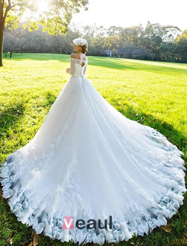 2015 A-line Square Neckline Long Sleeves Sash Bow And Long Tailing Organza Wedding Dress