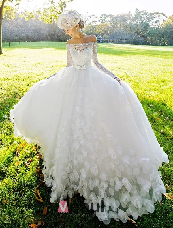 2015 A-line Square Neckline Long Sleeves Sash Bow And Long Tailing Organza Wedding Dress