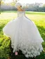 2015 A-line Square Neckline Long Sleeves Sash Bow And Long Tailing Organza Wedding Dress