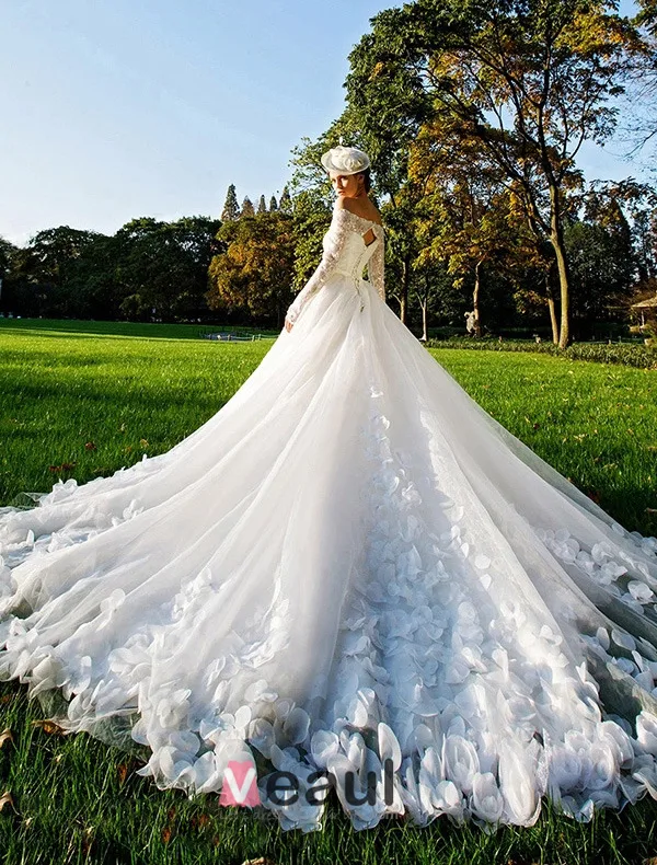 2015 A-line Square Neckline Long Sleeves Sash Bow And Long Tailing Organza Wedding Dress