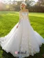 2015 A-line Square Neckline Long Sleeves Sash Bow And Long Tailing Organza Wedding Dress