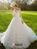 2015 A-line Square Neckline Long Sleeves Sash Bow And Long Tailing Organza Wedding Dress