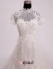 2015 Palace Vintage A-line High Neck Beading Appliques Lace Wedding Dress