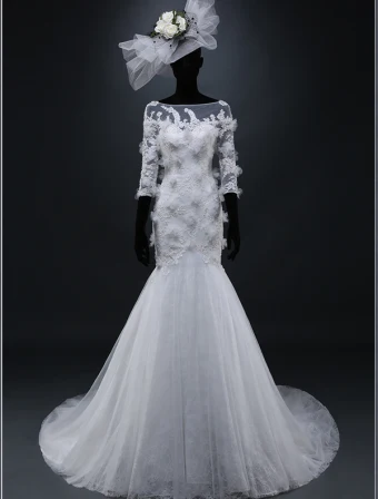 Sirène Encolure Carré Appliques De Dentelle Beadding Fleurs Robe De Mariée En Organza