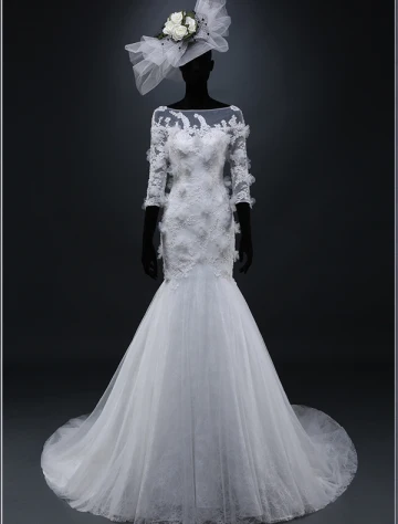 Sirène Encolure Carré Appliques De Dentelle Beadding Fleurs Robe De Mariée En Organza