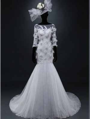 Sirène Encolure Carré Appliques De Dentelle Beadding Fleurs Robe De Mariée En Organza