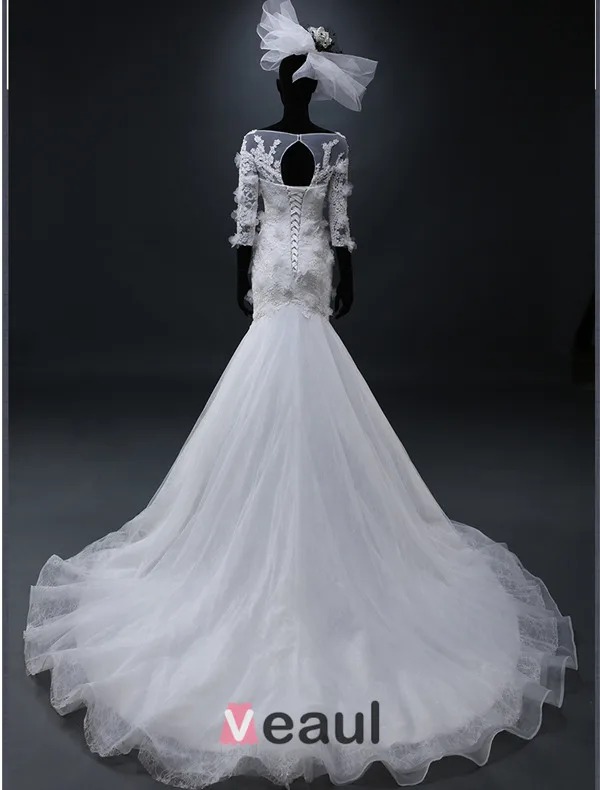 Sirène Encolure Carré Appliques De Dentelle Beadding Fleurs Robe De Mariée En Organza