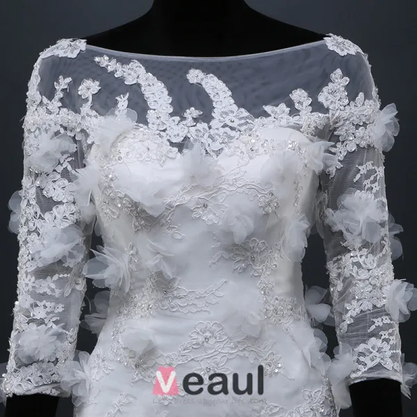 Sirène Encolure Carré Appliques De Dentelle Beadding Fleurs Robe De Mariée En Organza