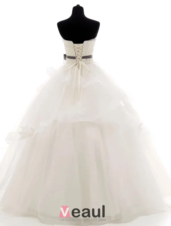 2015 Ball Gown Strapless Handmade Beading Floor-length Wedding Dress