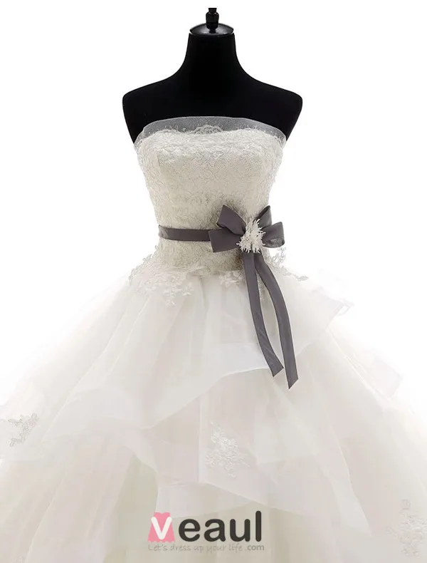 2015 Ball Gown Strapless Handmade Beading Floor-length Wedding Dress