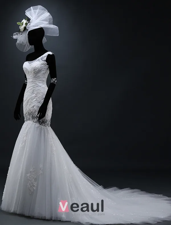 Appliqués En Dentelle Robes De Mariée De Conception Unique De Sirène Une Épaule