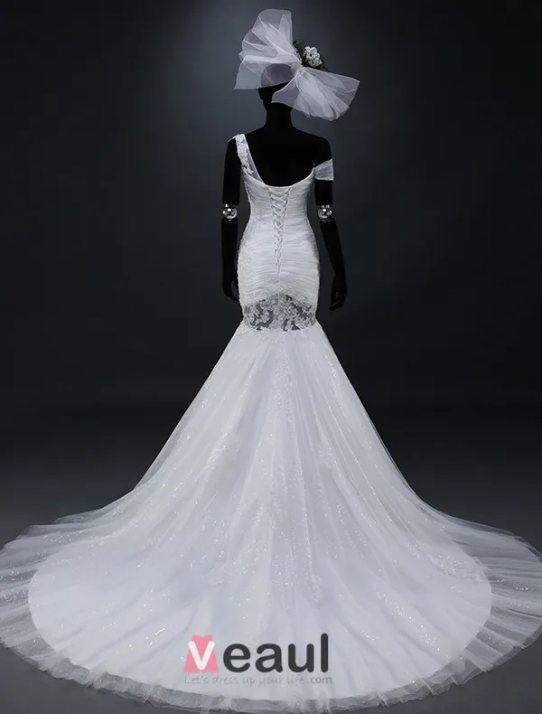 Appliqués En Dentelle Robes De Mariée De Conception Unique De Sirène Une Épaule