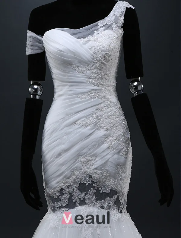 Appliqués En Dentelle Robes De Mariée De Conception Unique De Sirène Une Épaule