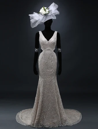 Épaules De Sirène Glamour V Profond Robes De Mariée En Dentelle Cou Sans Dossier