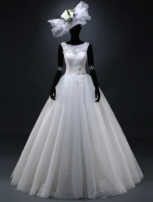 2015 Ball Gown Shoulders Appliques Lace Beading Flowers Wedding Dress