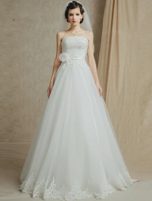 A Ligne Appliques Bustier En Dentelle Fleurs Ceinture Robes De Mariée