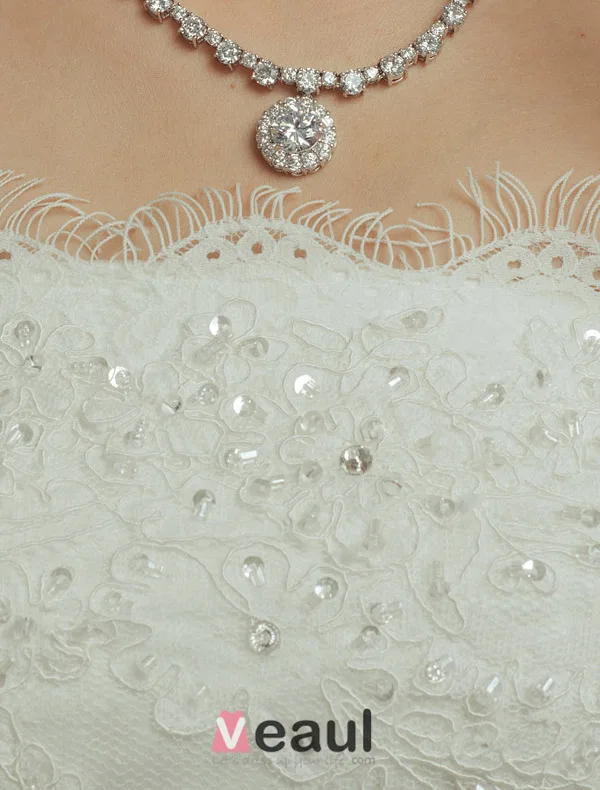 A-lijn Strapless Appliques Kant Bloem Sjerp Trouwjurken