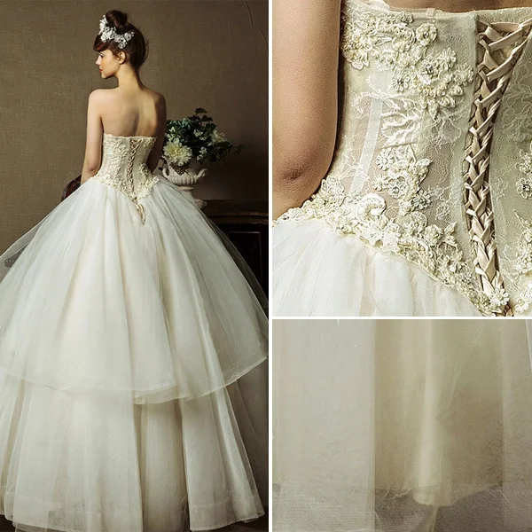 Percés Sweetheart Appliques De Perles Dentelle Robe De Mariée En Organza De Forage Tchèque