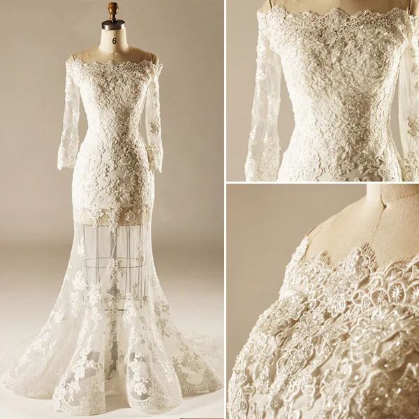 2015 A-line Square Neckline Pierced Lace Flowers Beach Wedding Dresses