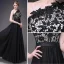 Une Ligne Une Épaule Dentelle Perles Robe De Soirée En Satin Noir
