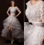 2015 A-line Shoulders Scoop Neck Asymmetrical Appliques Lace Flowers Pleated Wedding Dress