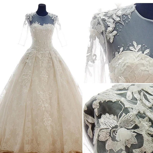 2015 Schultern U-ausschnitt Appliques-spitze Konigliche Brautkleider