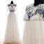 2015 Flower Serie A-line Long Sleeves Pierced Appliques Lace Beading Pearl Sash Organza Wedding Dress