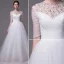 2015 A-line Beading Neckline Scoop Neck 1/2 Sleeves Ruffles Organza Wedding Dress