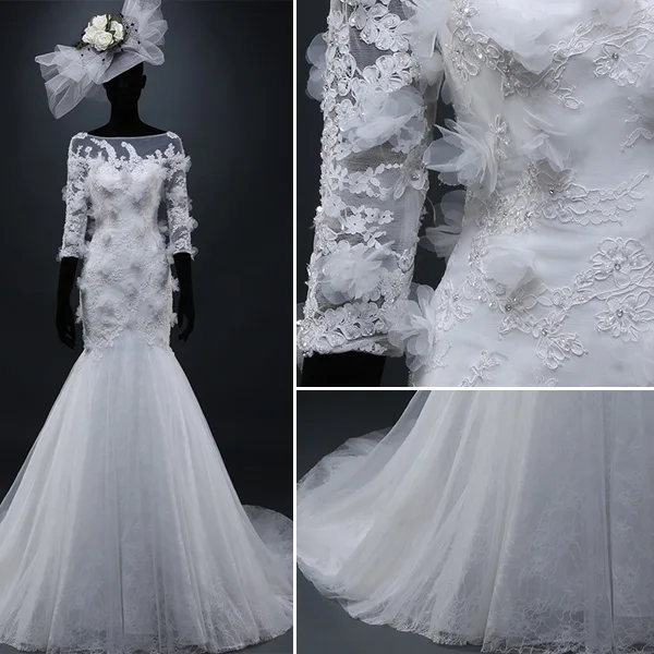 Sirène Encolure Carré Appliques De Dentelle Beadding Fleurs Robe De Mariée En Organza