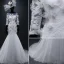 Sirène Encolure Carré Appliques De Dentelle Beadding Fleurs Robe De Mariée En Organza