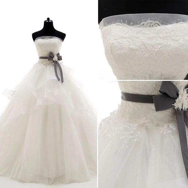 2015 Ball Gown Strapless Handmade Beading Floor-length Wedding Dress