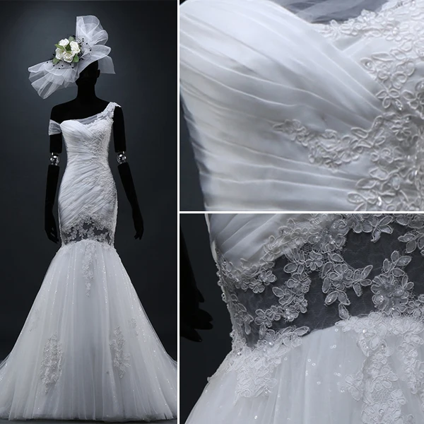 Appliqués En Dentelle Robes De Mariée De Conception Unique De Sirène Une Épaule
