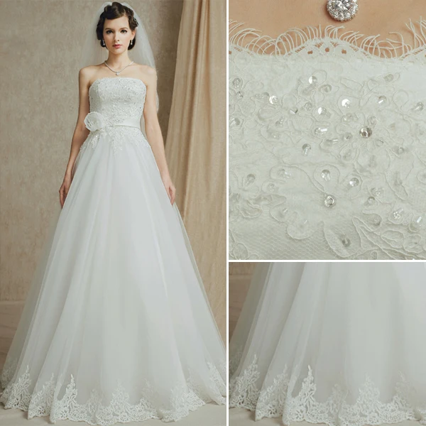 A-lijn Strapless Appliques Kant Bloem Sjerp Trouwjurken