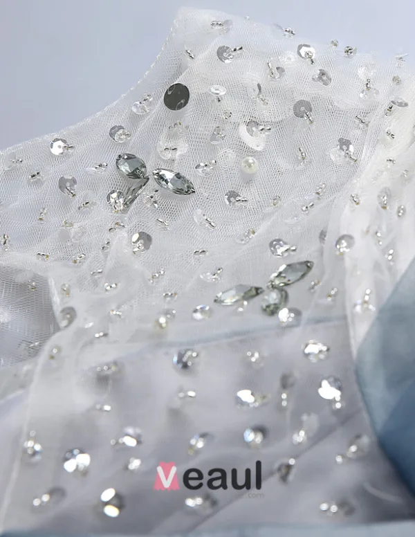 Axlar Beading Transparent Skopa Halsen Bläck Blå Chiffong Aftonklänningar