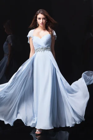 Charmant Ligne Perles Ceinture De Robe De Soirée Bleue