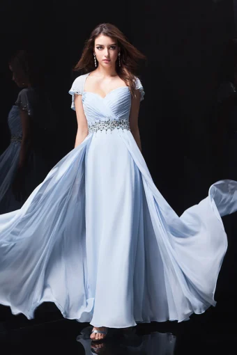 2015 Charming A Line Beading Sash Blue Evening Dress