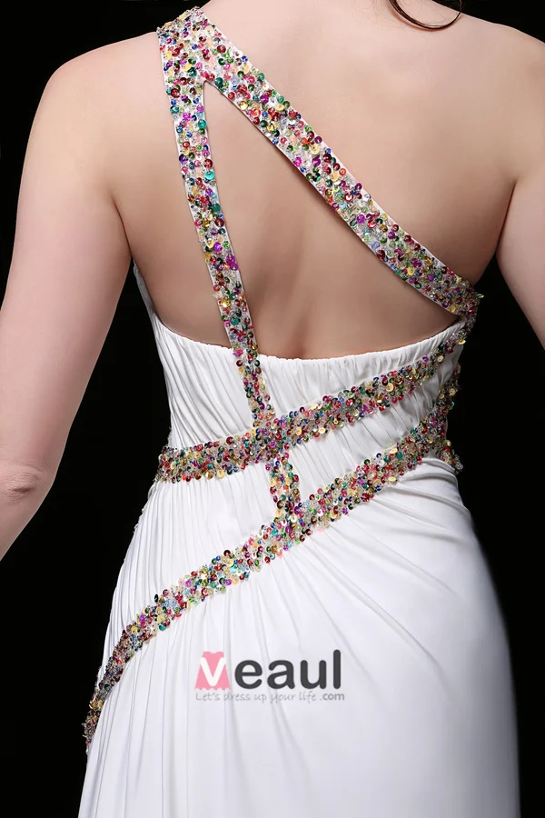 Charmante Gaine Paillettes De Perlage Une Épaule Robe De Bal