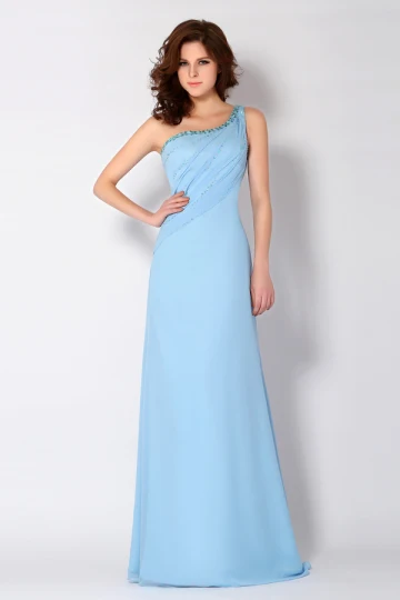2015 Graceful A Line Beading Crystal One Shoulder Blue Evening Dress Formal Dress