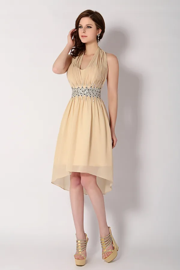 2015 Lovely Halter Sequins Sash Short Cocktail Dress